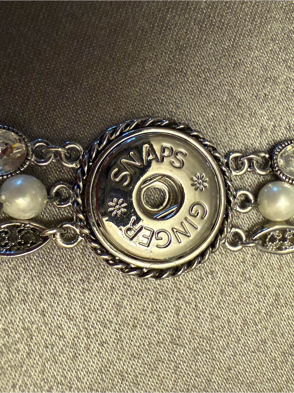 Ginger Snaps Pearl Accent Snap Bracelet with interchangeable center snaps